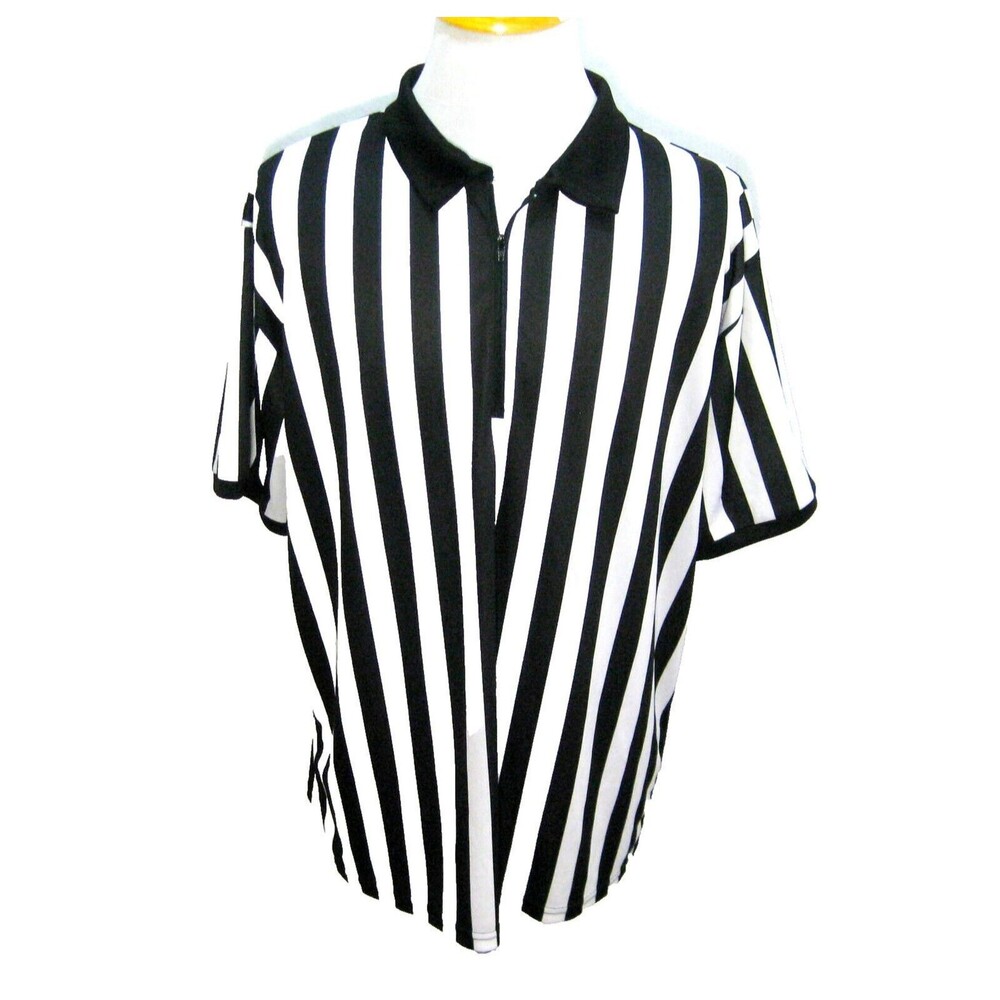 REFEREE Shirt Mens Size 2XL Black White Striped 1/4 Zip Basketball Football Top